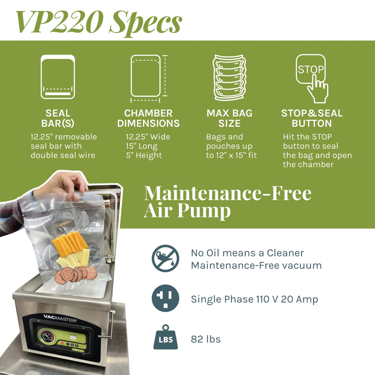 VacMaster VP220 Commercial Chamber Vacuum Sealer for Sous Vide, Liquids, Powders, Food Storage, 110V, Maintenance-Free Air Pump, Industrial Grade Vacuum Packaging Machine with 12.25” seal bar Vacmaster
