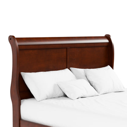 Furniture of America Arabella Cherry Wood Queen Sleigh Bed Frame with Headboard and Footboard - WoodArtSupply