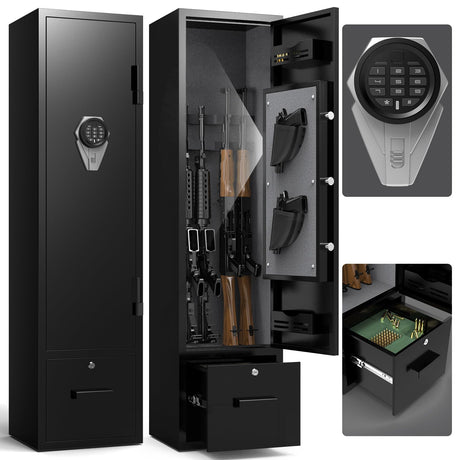 ANXINWEI Gun Safe, 5-8 Gun Cabinet with Lock Drawer, Rifle Safe with Dual Alarm and Mute Mode, Gun Safe for Rifles and Pistols with LED Light, Gun Cabinets for Rifles and Shotguns，Rifle Safes for Home ANXINWEI