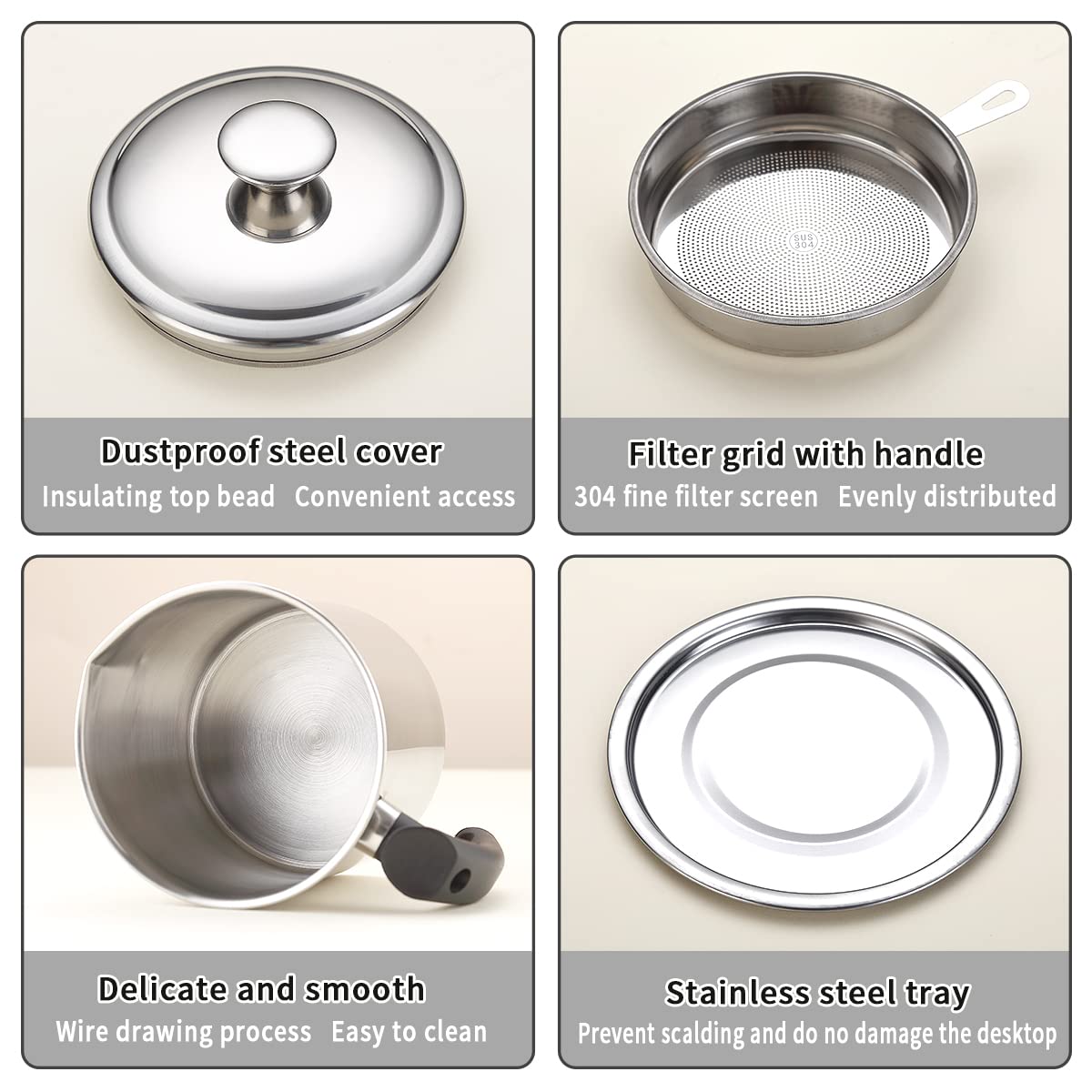 Kyraton Bacon Grease Container With Strainer, 48 oz Stainless Steel Oil Container, Pot Fat Storage With Lid, Easy Grip Handle Suitable For Storing Frying Oil And Cooking Grease 1. Silver Kyraton