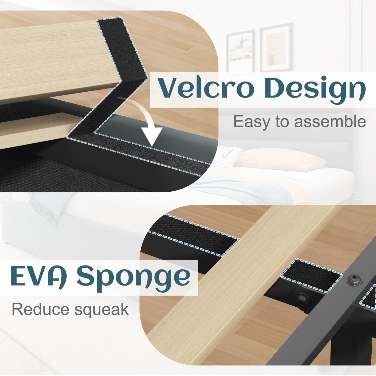 Lifezone Queen Bed Frame with Storage Drawers, Queen Size Platform Bed Frame with Velvet Upholstered Headboard, Metal Support, No Box Spring Needed, Noise-Free, Easy Assembly, Bedroom Furniture, Grey Lifezone