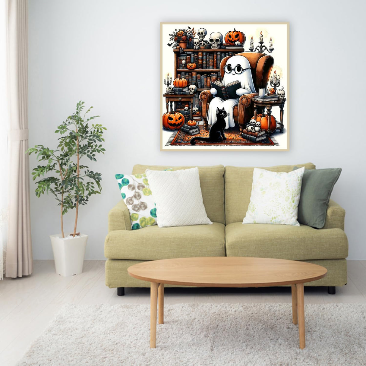 Ghost Stamped Cross Stitch Kits for Beginner, Halloween Needlepoint Cross Stitch Kits for Adults, 11 CT Patterns Dimensions Counted Cross Stitch Arts Craft Kits 14x14in (Without Frame) LWZAYS