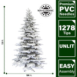 Fraser Hill Farm 7.5-Ft. Mountain Pine Flocked Artificial Christmas Tree with Stand, Unlit Foldable Fake Tree with Realistic Snowy Foliage for Home Decoration Fraser Hill Farm