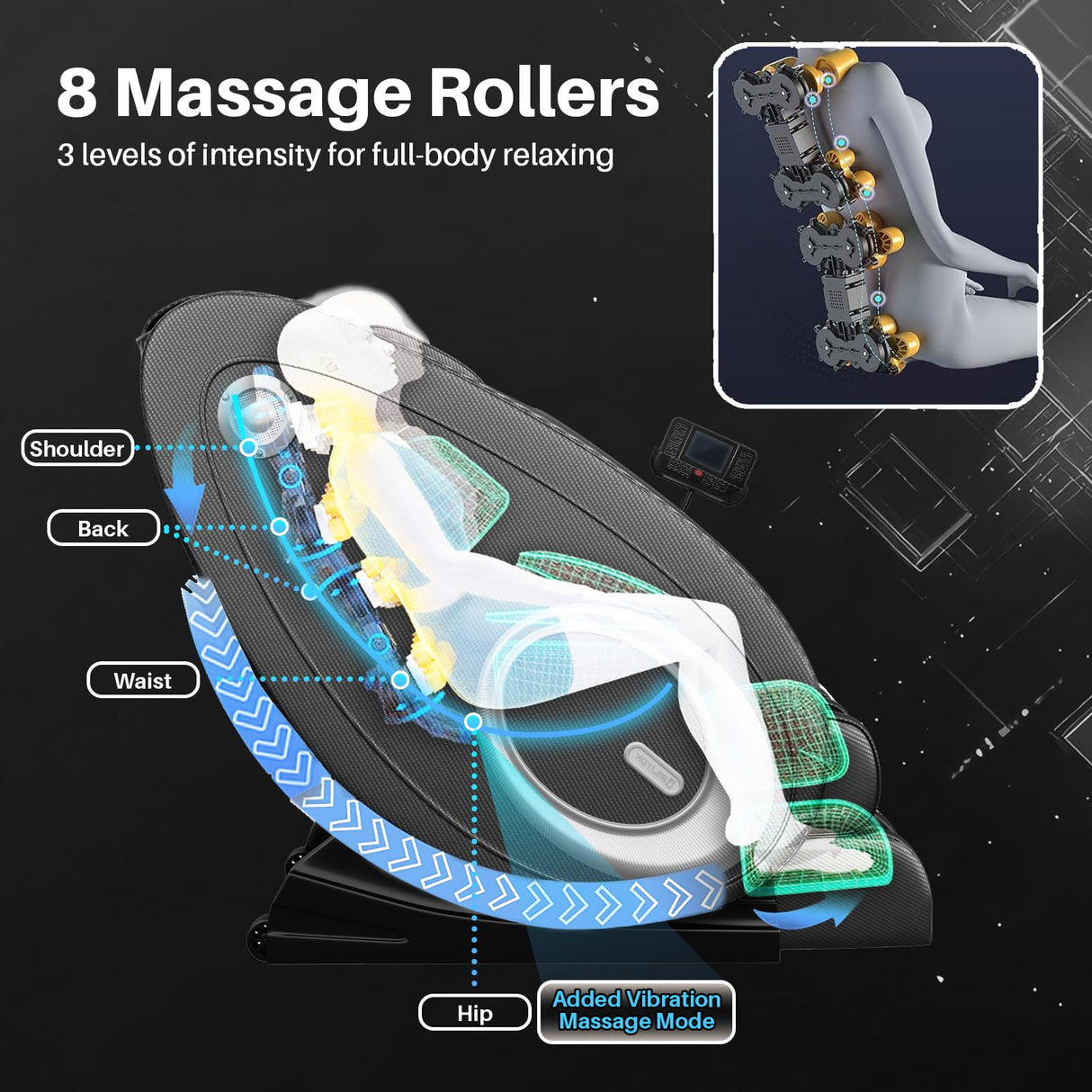 Massage Chair Full Body, Zero Gravity Massage Chair with 8 Fix Rollers, Foot Massage, Heating, Auto Modes, Full Body Airbag, Touch Screen Controller, Music Player, Home Massage for Back Fatigue Msutree