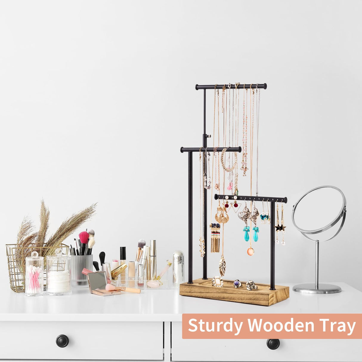 SRIWATANA Jewelry Organizer Stand, Extra Tall Necklace Holder Jewelry Holder, Gift Idea (Carbonized Black & Black) SRIWATANA