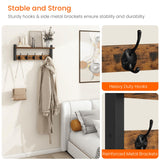 Homode Wall Hooks with Shelf, Wood Coat Rack with Shelf Wall-Mounted, Entryway Hanging Shelf with 5 Metal Hooks for Clothes Hats Towel Purse Robes, Bathroom Mudroom Bedroom, Rustic Brown Black Homode