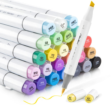 Ohuhu Alcohol Markers Brush Tip - Double Tipped Alcohol Based Markers for Beginners Artist Sketching Adult Coloring Illustration - Brush Chisel Dual Tips - 24 Basic Colors of Ohuhu Markers Honolulu Ohuhu