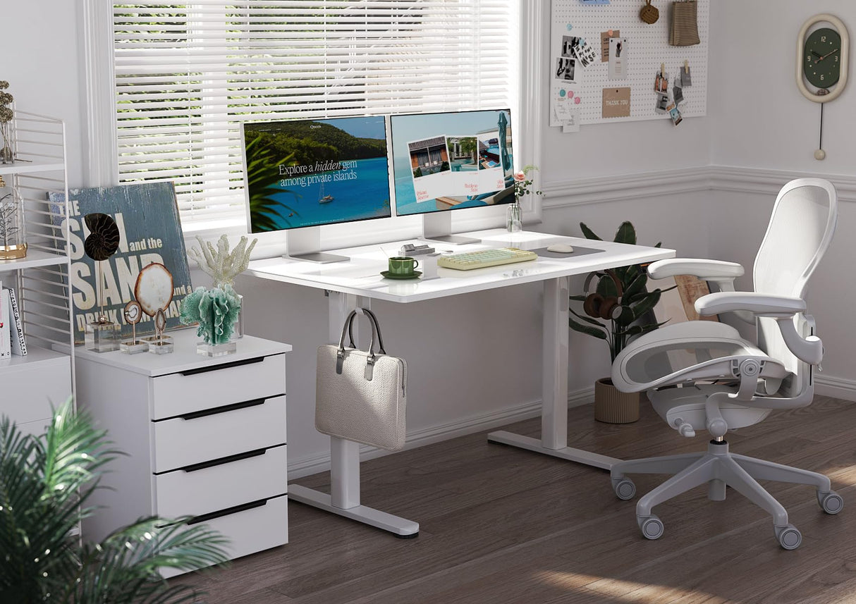 Claiks Glass Standing Desk, Small Electric Standing Desk Adjustable Height, 40 Inch Adjustable Stand Up Desk, Quick Install Home Office Computer Desk, Supter White Claiks