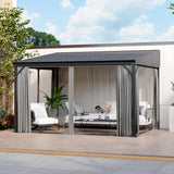 MOUMON 10x12Ft Hardtop Gazebo, Aluminum Frame Wall Mount Outdoor Gazebo with Netting & Curtains, Sloping Galvanized Iron Roof, Sun Shade Pergola Canopy for Patio Garden Backyard, Black Grey MOUMON