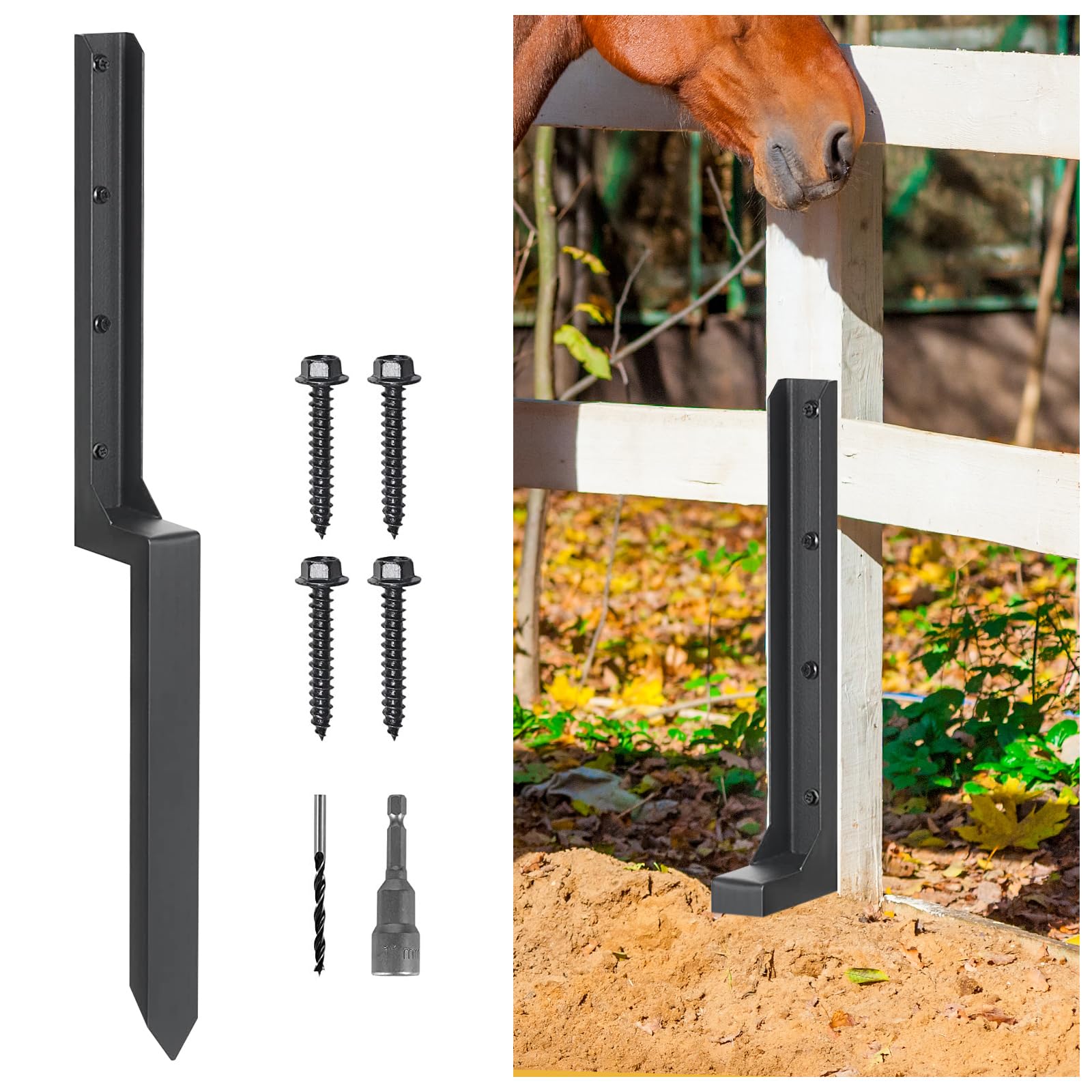 Fence Post Repair Stakes,Heavy Duty Steel Fence Post Repair Kit Fence Post Anchor Ground Spike for Repair Tilted/Broken Wood Fence Post (1Pcs) - WoodArtSupply