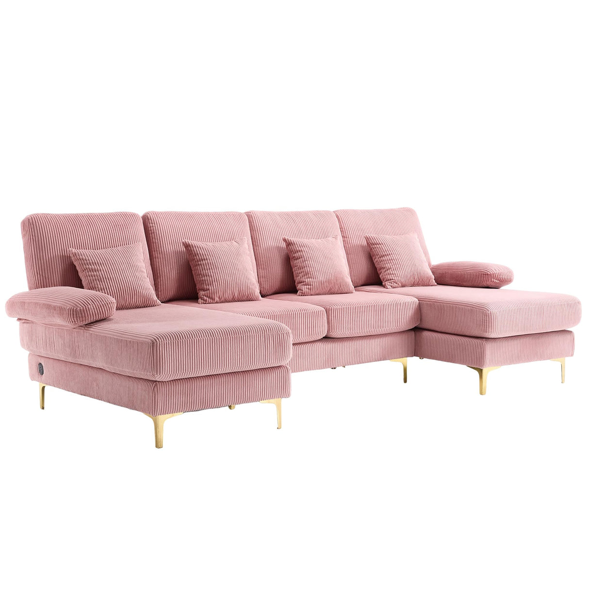 ZEIINPA U Shaped Sectional Sofa Couch for Living Room, 4 Seat Modern Corduroy Sofa with Double Chaise, USB and Lights, 104 inches(Pink Corduroy) ZEIINPA