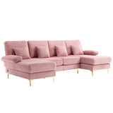 ZEIINPA U Shaped Sectional Sofa Couch for Living Room, 4 Seat Modern Corduroy Sofa with Double Chaise, USB and Lights, 104 inches(Pink Corduroy) ZEIINPA