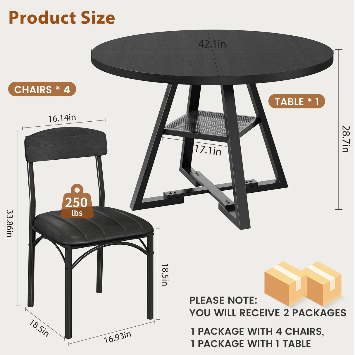 Round Dining Table Set for 4, Kitchen Table and Chairs for 4, Circle Table Round Pedestal Dining Room Dinner Dinette Table Set,5 Piece Space Saving Wood Kitchen & Dining Room Tables (Black, 47In) Jocoevol