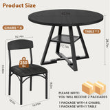 Round Dining Table Set for 4, Kitchen Table and Chairs for 4, Circle Table Round Pedestal Dining Room Dinner Dinette Table Set,5 Piece Space Saving Wood Kitchen & Dining Room Tables (Black, 47In) Jocoevol