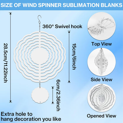 6 Pcs Sublimation Wind Spinner Blanks 6 inch 3D Aluminum Metal Blanks Products Round Sublimation Wind Spinners DIY Hanging Wind Spinner Ornaments for Yard Garden Indoor Outdoor Porch Decoration