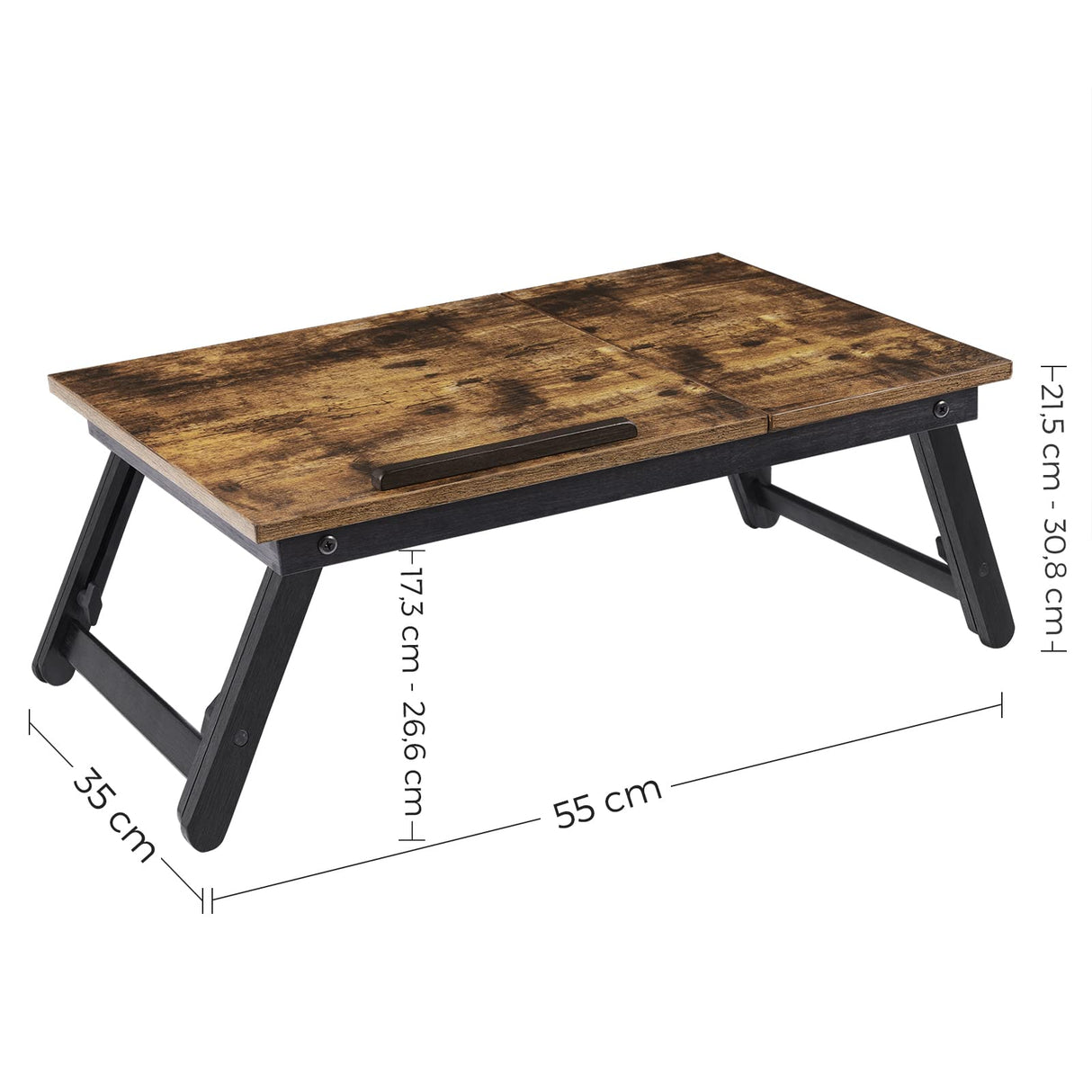 SONGMICS Laptop Desk for Bed or Sofa with Adjustable Tilting Top, Breakfast Serving Tray with Height Adjustable Folding Legs, Fits Screen Size up to 15.6 Inches, Floor Desk, Rustic Brown ULLD105B01 SONGMICS