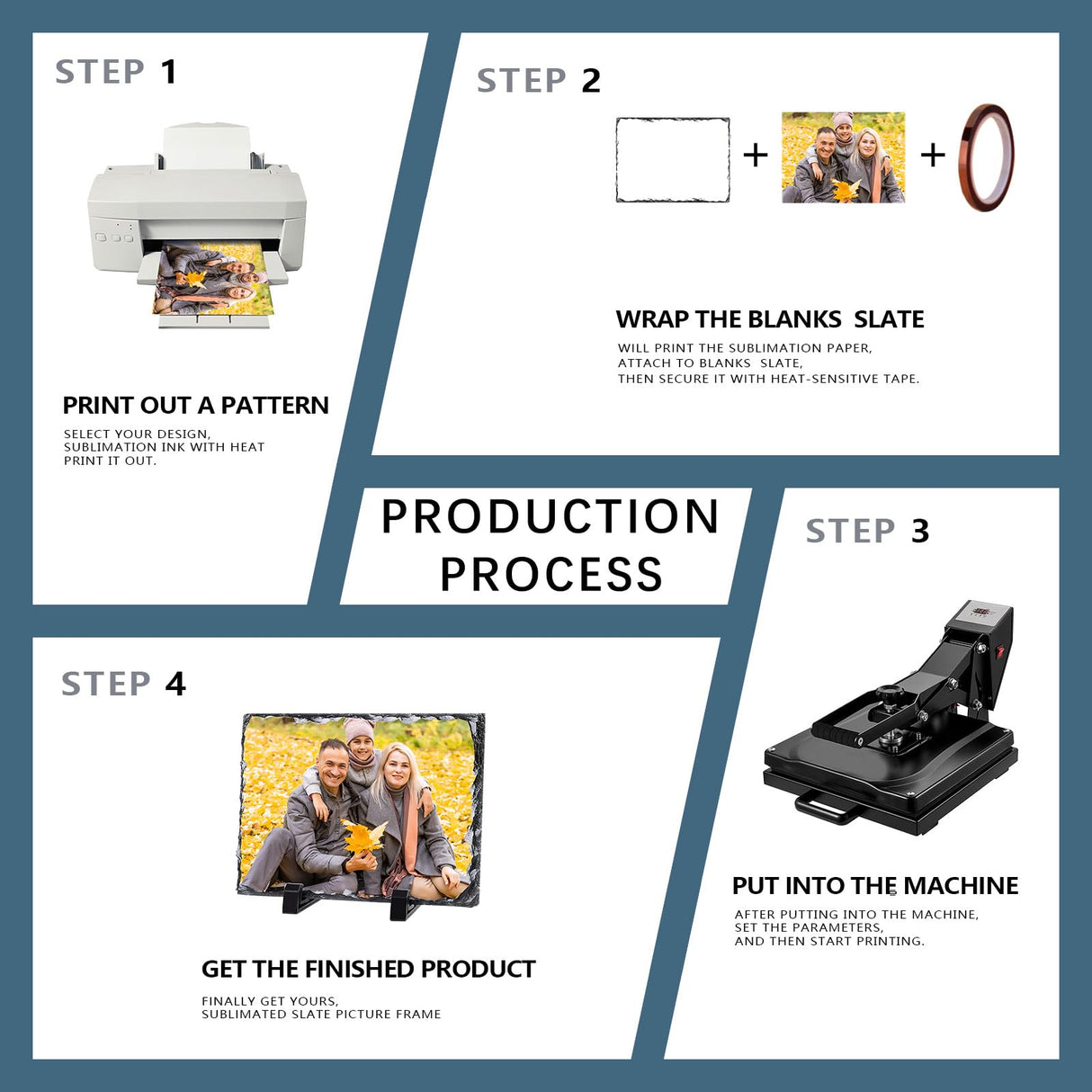 6 Pack Sublimation Slate Blanks Custom Stone Slate Picture Frame Heat Transfer Rock Photo Plaque 5.7x7.7 Inch with Display Stand Decoration for Desktop Souvenir DIY Personalized Gift ORJ