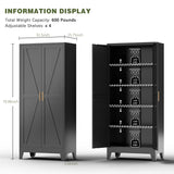 COFaR Black Farmhouse Storage Kitchen Pantry Cabinet with 2 Barn Door, 4 Adjustable Shelves and Legs, for Cupboard/Dining Room/Bathroom/Living Room/Office/Laundry Room (Black, 71" Farmhouse) COFaR