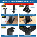 Muzata Aluminum Black Corner Cable Railing Post 36 Inch 36"X2"x2" T-drilled One-Post Corner Solution Surface Mount Cable Railing System Kit Indoor Outdoor Seaside with User Guide PD02 B3AS Muzata