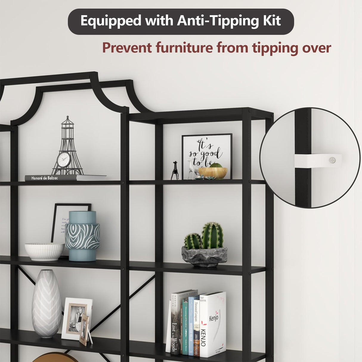Auromie Triple Wide 5-Tier Bookshelf, 70.87" L x 79.13" H Extra Large Bookcase, Tall Open Etagere Display Shelf with Metal Frame, Freestanding Modern Storage Shelves for Home Office (Black) Auromie