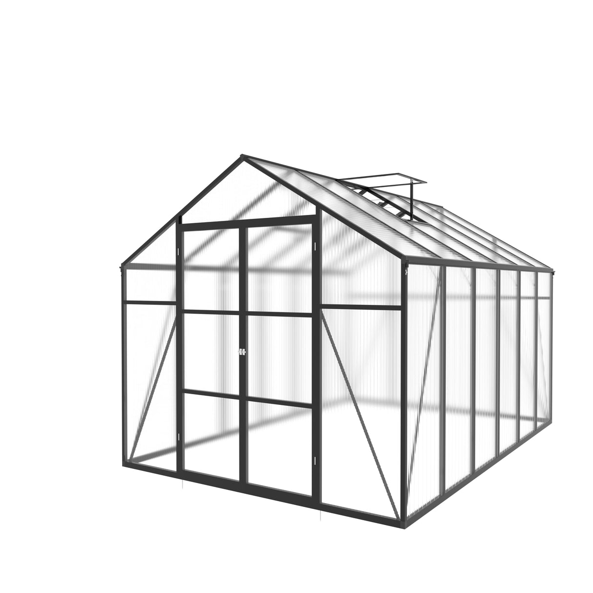 Vigo huseeo 8.2 * 12.2 * 7.8FT Greenhouse for Outdoors,Polycarbonate Greenhouse with Stronger Wind Protection and Roof Vent,Walk-in Large Aluminum Sunroom Winter Proof,Black Vigo huseeo