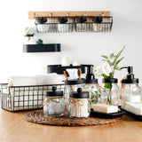 SheeChung 6Pcs Mason Jars Bathroom Accessories Set Complete - Toothbrush Holder, Lotion Soap Dispenser, 2 Mason Jars, Soap Dish, Toilet Paper Basket, Rustic Farmhouse Decor (Black, 6Pcs Bathroom Set) SheeChung