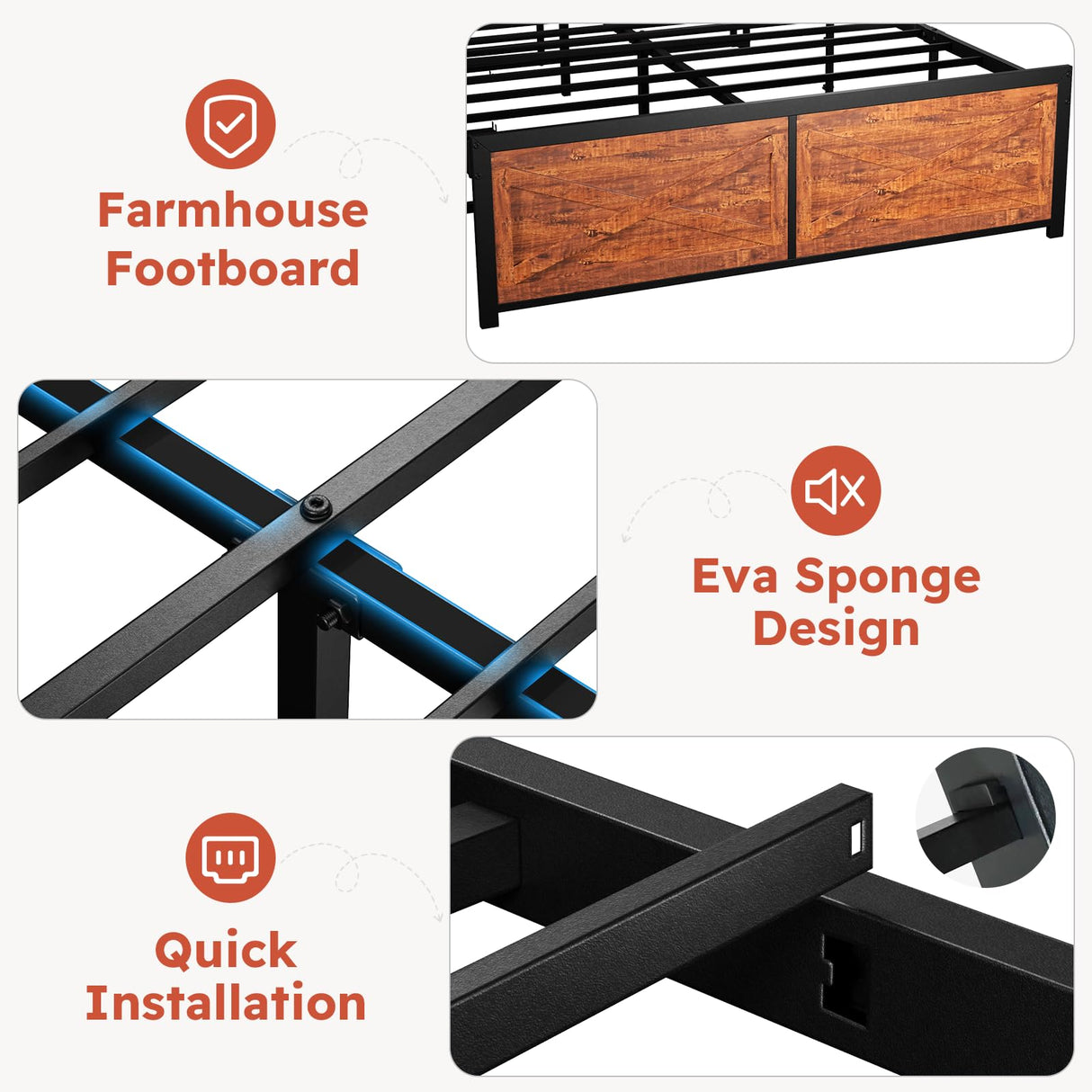 Kiivakii King Size Bed Frame with 12 Storage Drawers, LED Headboard with Charging Station, Metal Bed Frames, No Box Spring Needed, Noise Free, Stable and Solid, Red Brown Kiivakii