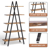YOUDENOVA 5-Tier Ladder Bookshelf, Industrial A-Shaped Bookcase, Christmas Village Display Stand, Tall Ladder Shelf Storage Organizer for Living Room, Home Office, Black YOUDENOVA