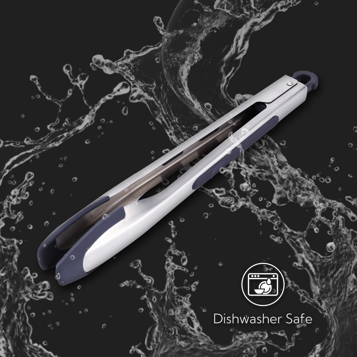 KITCHENDAO Tongs for Cooking with Silicone Tips 12 Inch, One-handed for Convenience, Soft-touch Handle, Silicone Tipped Stainless Steel Kitchen Food Grill BBQ Tongs for Non-stick Cookware Air Fryer KITCHENDAO