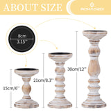 Candle Holder for Pillar Candles: Romadedi Set of 3 Decorative Wood Candlestick Holders, Rustic Wooden Candle Stand for Fireplace Mantle End Table Shelf in Farmhouse Style, Whitewashed 6”, 8.3”, 12” Romadedi