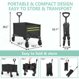 Collapsible Wagon Cart Foldable with 250lbs Weight Capacity, 120L Utility Grocery Shopping Cart with Wheels, Lightweight Portable Folding Wagon for Garden Sports Beach and Camping, Black LUBBYGIM