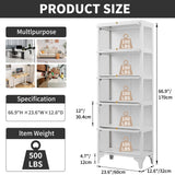 Lucky Monet Curio Display Cabinet with 13 Color Lights, 67" 5-Tier Glass Display Cases for Collectibles, Metal Display Shelf with 3 Side Glass, Figure Storage Cabinet, White (White, 5-Tier) Lucky Monet