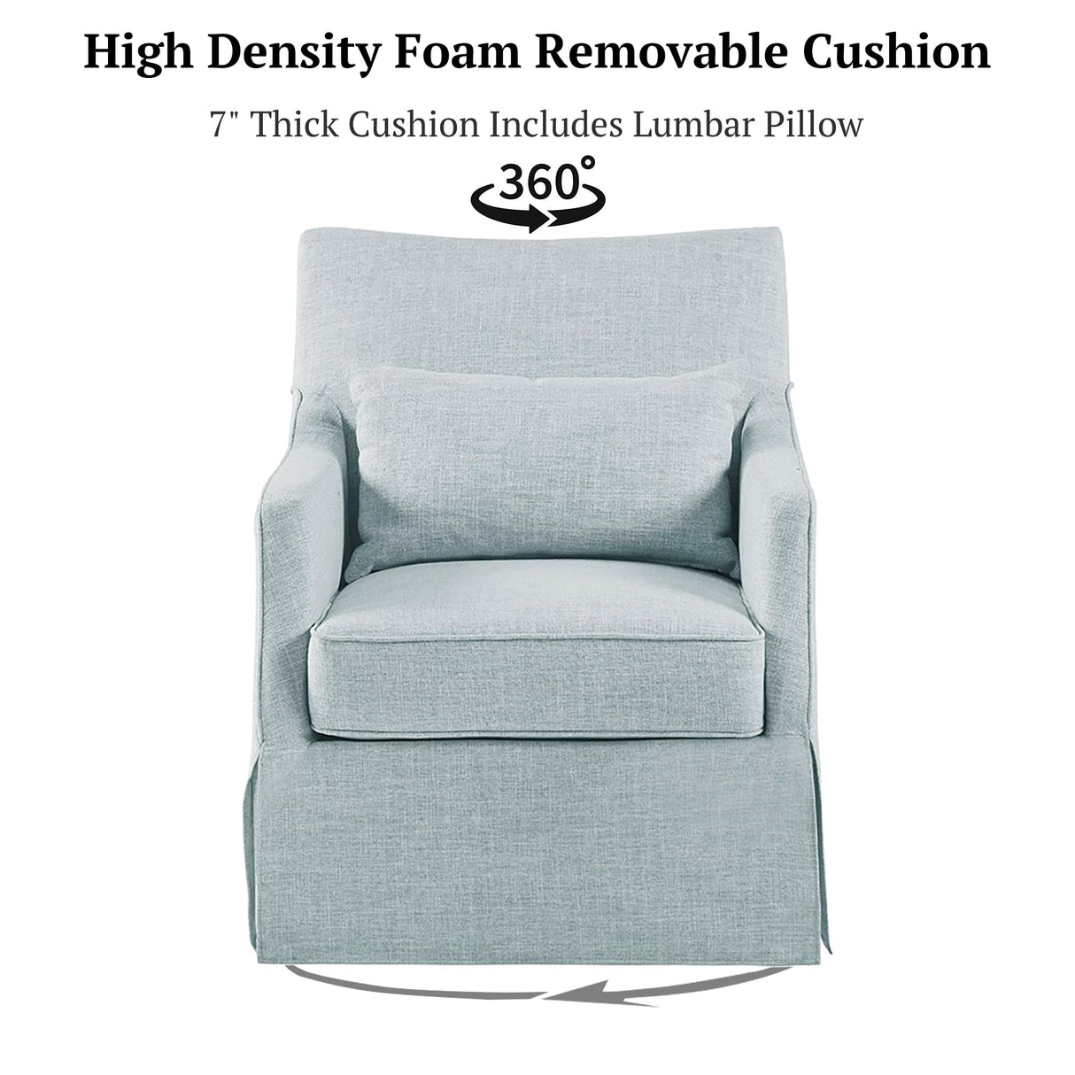 Martha Stewart London Swivel Chair - Solid Wood & Plywood, Skirted Metal Base Accent Armchair, Lumbar Pillow -Modern Classic Family Room Sofa Furniture Bedroom Lounge, 28"X31.5"X35.25", Light Blue Martha Stewart