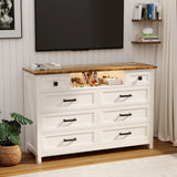 MIIFUNY Dresser with Mirror for Bedroom, 8 Drawer Dresser with Charging Station, Farmhouse Chest of Drawers for Bedroom, Hallway, Kids Room MIIFUNY