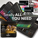 Castle Art Supplies 120 Watercolour Pencils Set with Extras | Quality Vibrant Pigments | Draw and Paint at the Same Time | For Adult Hobbyists, Professionals | In Carry-anywhere Travel Case Castle Art Supplies