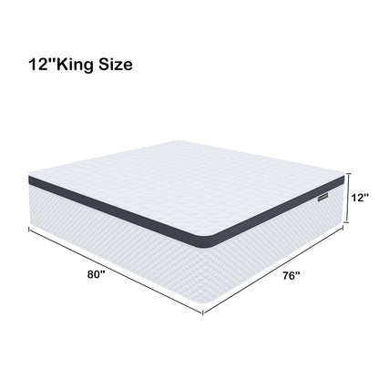 Deegari King Mattress,12 Inch King Size Mattress in a Box,Gel Memory Foam and Innerspring Hybrid Mattress with Individual Pocket Spring for Motion Isolation,Pressure Relief,Medium Firm Feel