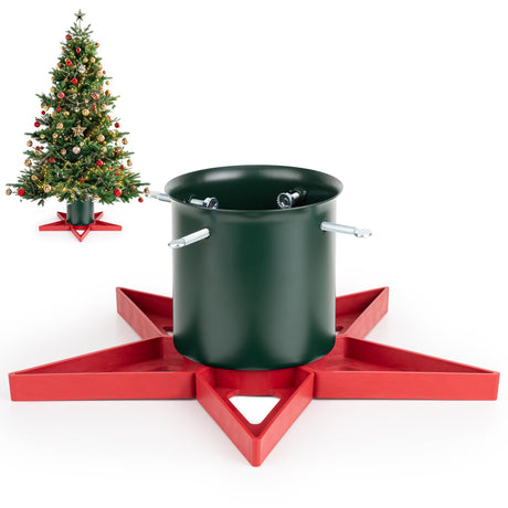 GuuG Real Christmas Tree Stand Base - Live Trees Small Christmas Tree Holder up to 6.5ft Trees for Real Xmas Trees 0.53 Gal Star+ Green&Red GuuG