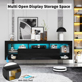 Gitua Floating TV Stand Wall Mounted, High Gloss LED Floating Entertainment Center with Storage&Adjustable Glass Shelf, TV Stand for 65 Inch TV, Gaming Media Center Console Table with Lights, Black Gitua