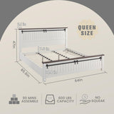 IFGET Farmhouse Queen Size Wood Bed Frame with Grooved Sliding Barn Door Design and Sturdy Slats Support, No Box Spring Required (White) IFGET