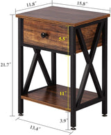 VECELO Nightstands Set of 2, Modern Bedside End Tables, Night Stands with Drawer and Storage Shelf for Living Room Bedroom, Industrial Metal Frame VECELO