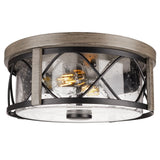 Rosient Rustic Close to Ceiling Light Fixtures, Farmhouse Wood Grain Flush Mount Ceiling Lighting, Metal Cage Lighting with Seeded Glass for Home Kitchen Dining Room Bedroom Hallway Entryway Foyer Rosient
