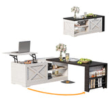 Wildhome 48" Farmhouse Lift Top Coffee Table with Charging Station,Foldable L-Shaped Cocktail Table with Hidden Storage Compartment,Lifting Tabletop and Storage Rack for Living Room,Office,White Wildhome