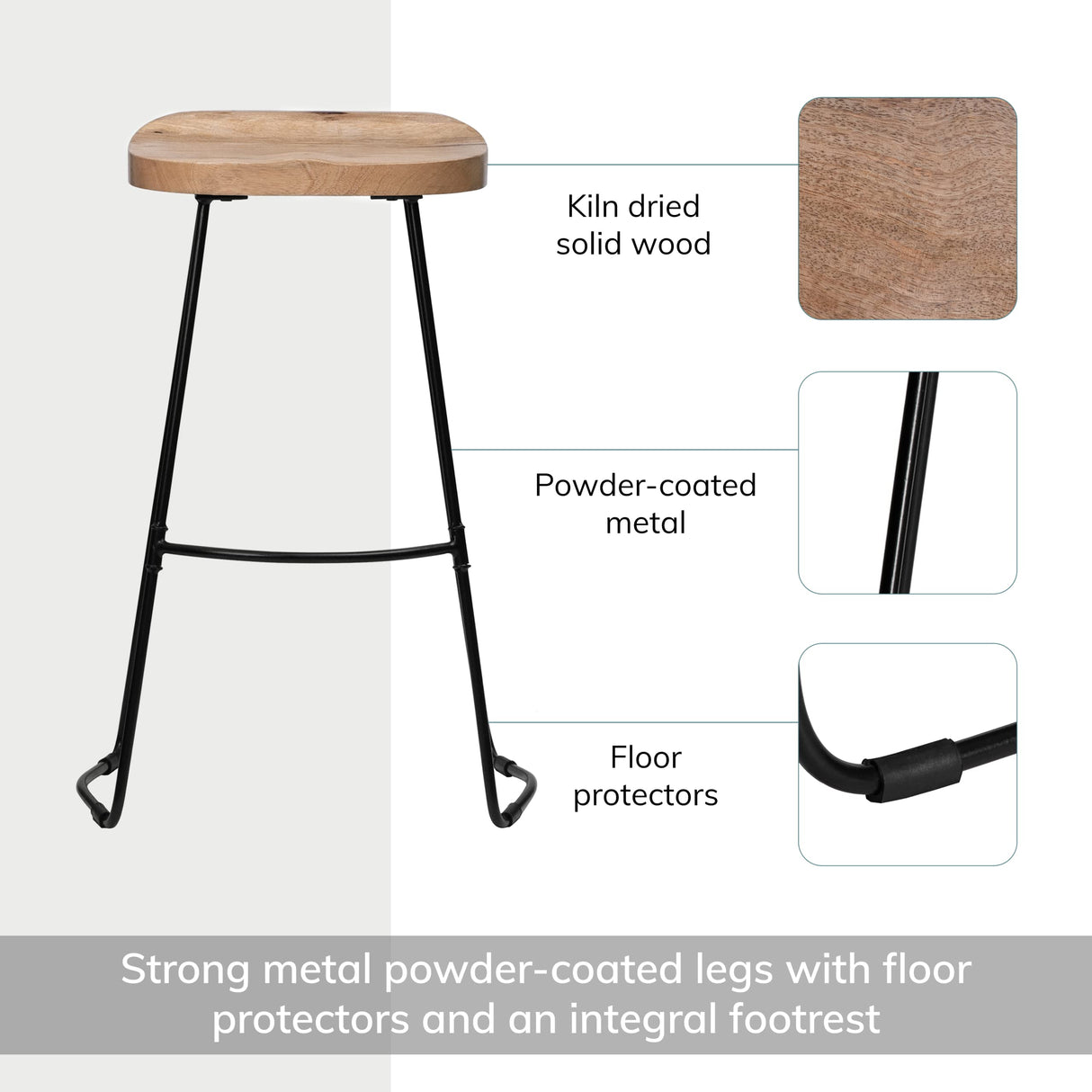 MH London Bar Stool -Perrin Backless Bar Stool. Exclusively Designed Hand Crafted Barstools Solid Wood Modern Bar Height Stools-Contemporary Design Backless Wooden Saddle Bar Stool for Kitchen Counter MH London
