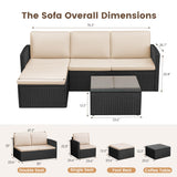 Devoko Patio Conversation Set 4 Piece Outdoor Furniture Sets PE Wicker Rattan Patio Sofa Sectional Adjustable All-Weather with Cushions and Glass Table for Porch Backyard Poolside, Beige Devoko