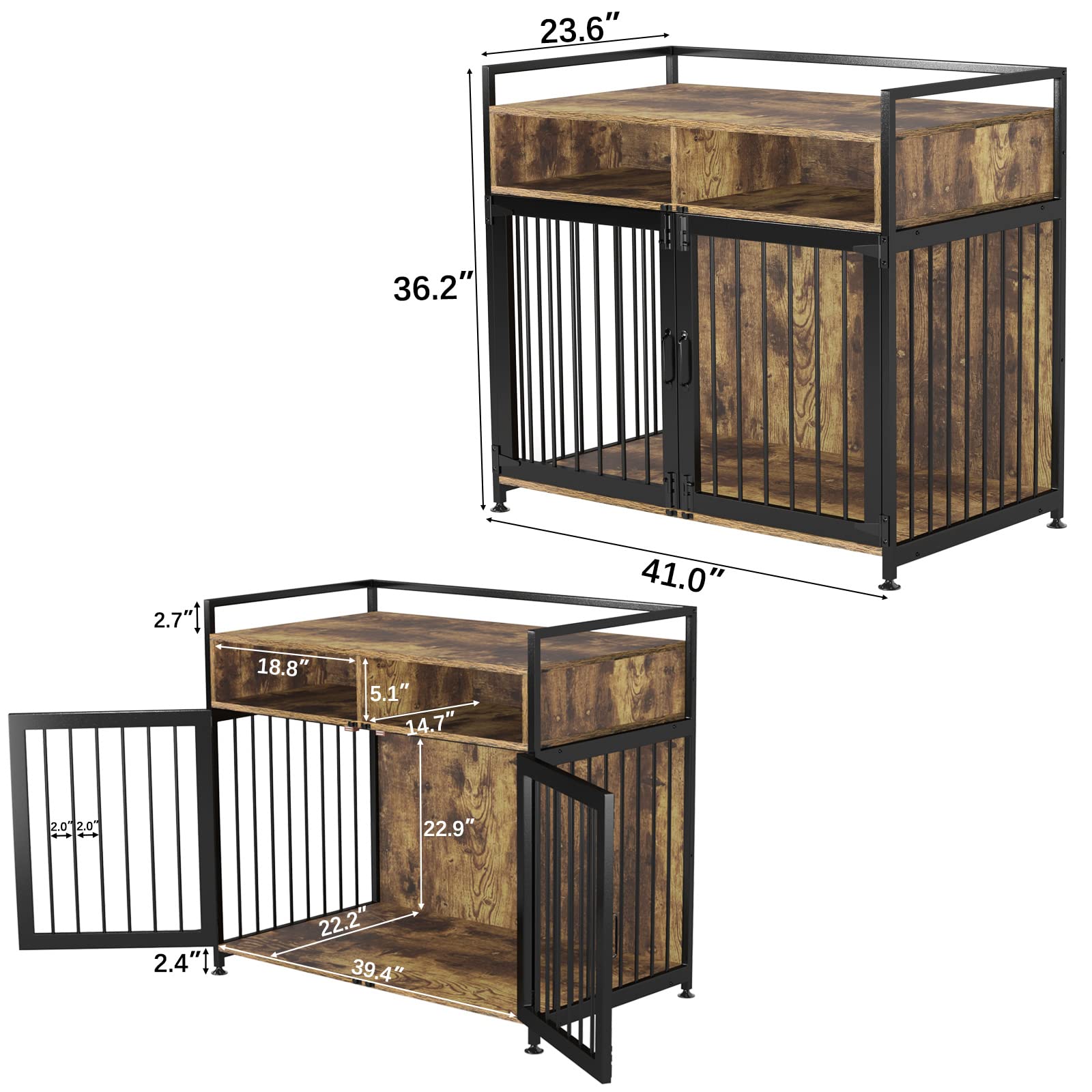 GDLF Dog Crate Furniture-Style Cages for Dogs Indoor Heavy Duty Super Sturdy Dog Kennels with Storage and Anti-Chew (41Inch = Int.dims:39.4”Wx22.2”Dx23”H) - WoodArtSupply