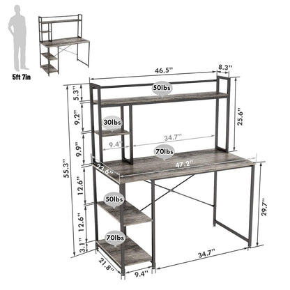 Nost & Host Rustic Grey Computer Desk with Hutch and Adjustable Shelves for Home Office and Gaming - WoodArtSupply