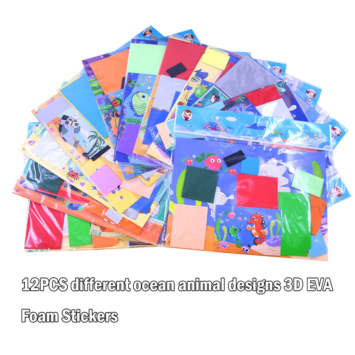 Lovyan 3D EVA Foam Stickers for Toddlers 12PCS Sticky Foam DIY Craft Preschool Art Class Drawing Sticker Puzzle Art Kit for Kids Boys Girls (Sea Animals) Lovyan