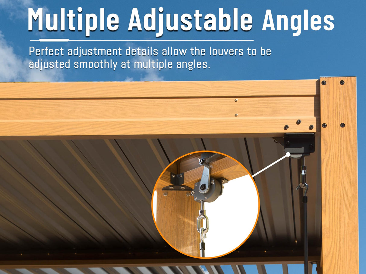 Domi Louvered Pergola 10X20FT, Wood Grain Aluminum Pergola with Adjustable Roof, Wood Looking Aluminum Frame, Efficient Drainage System, Outdoor Pergola for Patio, Deck, Garden domi outdoor living