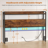 Aheaplus Headboard for Full Size Bed Frame, Headboards with Outlets, USB Ports and LED Light, Head Board with Storage, Height Adjustable, Sturdy and Stable Headboard, Full Size, Rustic Brown Aheaplus