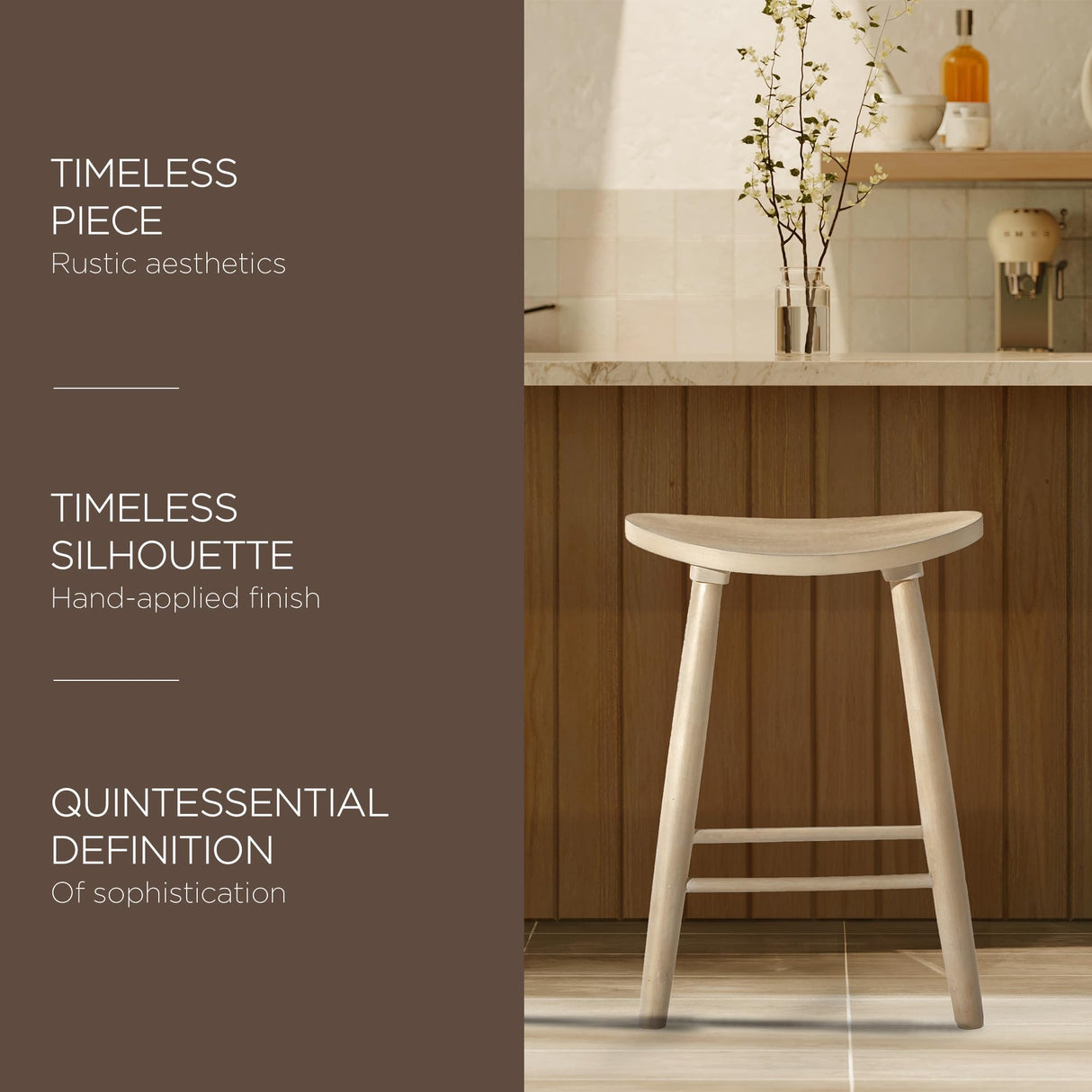 Maven Lane Luna 26 Inch Tall Counter Height Backless Modern Dining Barstool in Rustic Light Oak Wood Finish with Narrow Saddle Seat, Set of 2 Maven Lane